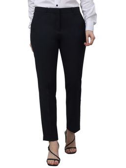 Cantabil - Women Navy Blue Solid Non-Pleated Formal Trouser