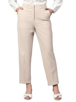 Cantabil - Women Beige Solid Non-Pleated High Waist Formal Trouser