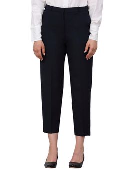 Cantabil - Women Navy Blue Solid Non-Pleated Formal Trouser