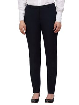 Cantabil - Women Navy Blue Solid Non-Pleated Formal Trouser