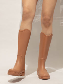 Twenty Dresses by Nykaa Fashion - Tan Solid Mid Calf Length Rain Boots