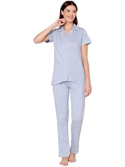Bodycare - Womens Cotton Printed Night Suit Of Shirt & Pyjama -BSNS18010 Blue (Set of 2)