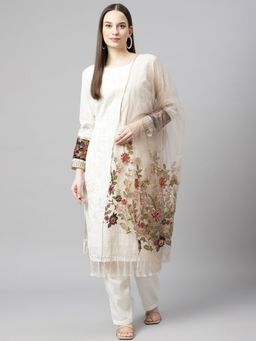 Readiprint - Georgette Off White Straight Style Unstitched Dress Material (Set of 3)