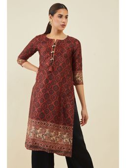 Soch - Women Rust Satin Printed Kurta