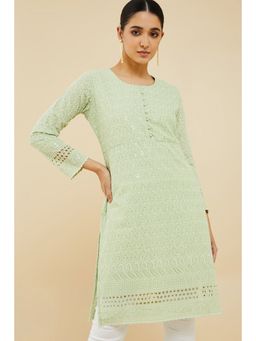 Soch - Women Green Cotton Embroidered Kurta
