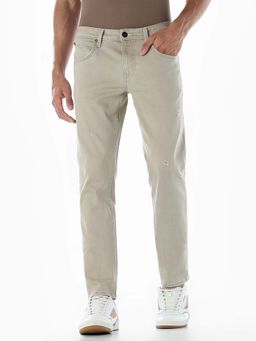 Jack & Jones - Beige Solid Slim Fit Jeans