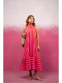 DEASHA INDIA - Amy Red-Pink Striped Midi Dress