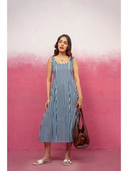 DEASHA INDIA - Ariel Blue Striped Midi A-Line Dress