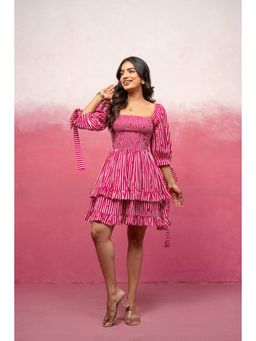 DEASHA INDIA - Arshi Pink Printed Short Ruffled Dress