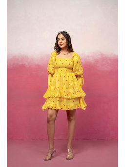 DEASHA INDIA - Arvya Yellow Printed Short Ruffled Dress
