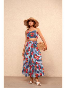 DEASHA INDIA - Claire Blue Striped Printed Crop Top & Skirt