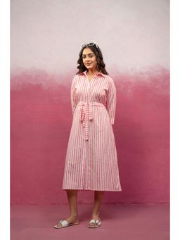 DEASHA INDIA - Devina Pink Striped A-Line Shirt Dress