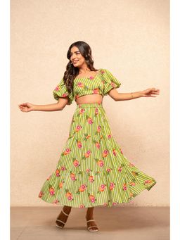 DEASHA INDIA - Edwina Green Striped Crop Top & Skirt