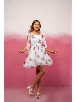DEASHA INDIA - Eira White Organza Floral Short Flared Dress