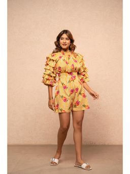 DEASHA INDIA - Iris Yellow Striped Playsuit