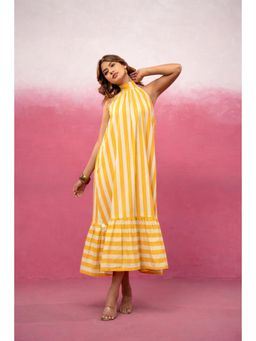 DEASHA INDIA - Ivana Yellow Striped Midi Dress