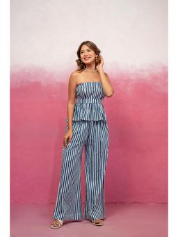 DEASHA INDIA - Jade Blue Striped Off Shoulder Co-Ord Set