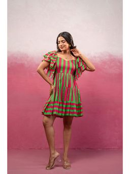 DEASHA INDIA - Neyra Red-Green Striped Short Dress