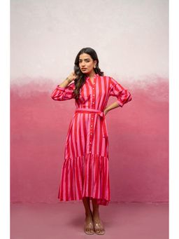 DEASHA INDIA - Reya Pink Striped Shirt Dress with Belt