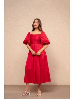 DEASHA INDIA - Viyara Red Cotton A-Line Dress