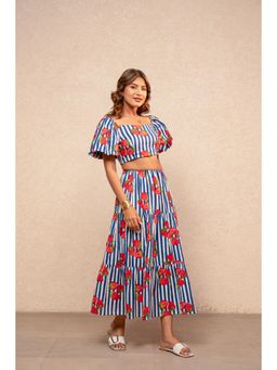 DEASHA INDIA - Yana Blue Striped Crop Top & Skirt