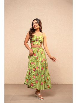 DEASHA INDIA - Yara Green Striped Crop Top & Skirt