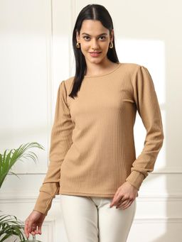 FITHUB - Women Solid Round Neck Long Sleeves Top