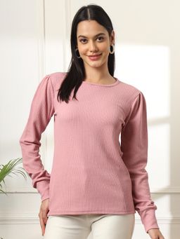 FITHUB - Women Solid Round Neck Long Sleeves Top