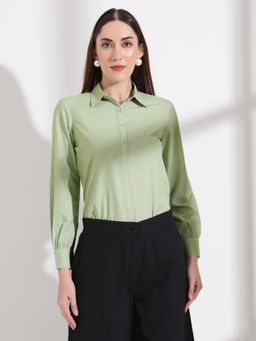 FITHUB - Womens Opaque Regular Sleeves Solid Shirt Style Top