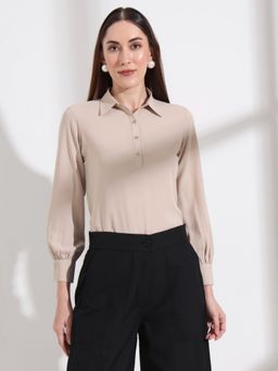 FITHUB - Womens Opaque Regular Sleeves Solid Shirt Style Top