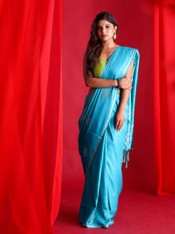 Beatitude - Blue Banarasi Saree with Unstitched Blouse