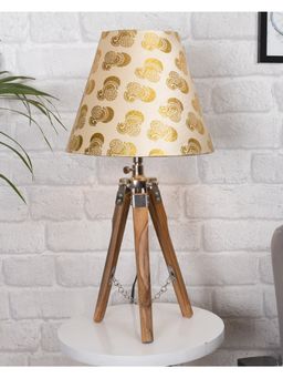 Homesake - Table Lamp Wood Tripod Gold Peacock