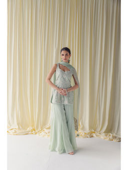 LABEL NAARITI - Green Alaia Kurta with Sharara and Dupatta (Set of 3)