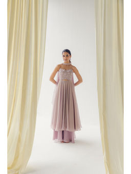 LABEL NAARITI - Pink Rasha Anarkali with Palazzo and Dupatta (Set of 3)