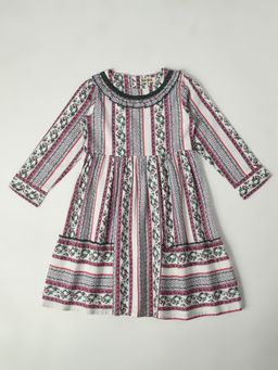 Bella Moda - Girls Fit and Flair Multi-Color Printed Full Sleeve Casual Wear Dress