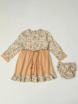 Bella Moda - Girls Multi-Color Floral Full Sleeve Casual Wear Dress (Set of 3)