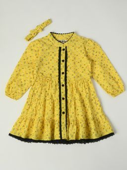 Bella Moda - Girls Fit and Flair Printed Full Sleeve Casual Wear Dress (Set of 2)