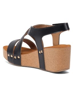 ERIDANI - Women Aubrey Black Multi-Strap Wedges