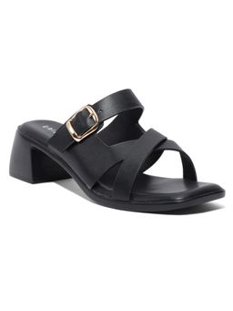 ERIDANI - Women Magnolia Black Buckle Detail Block Heel Sandals