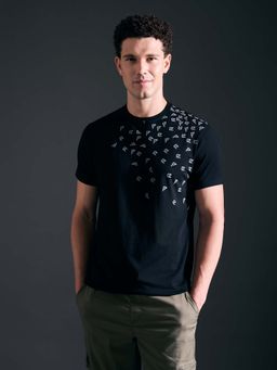 Pepe Jeans - Men's Navy Blue Letter Print Short Sleeve Stretch T-shirt