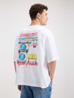 Pepe Jeans - Men's White Back Print Short Sleeve Oversized T-shirt