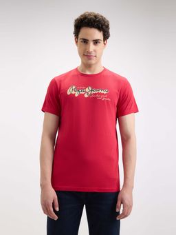 Pepe Jeans - Men's Red Printed Short Sleeve T-shirt