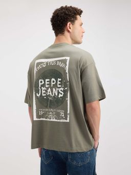 Pepe Jeans - Men's Green Back Print Short Sleeve Oversized T-shirt