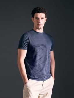 Pepe Jeans - Men's Navy Blue Printed Short Sleeve Stretch T-shirt