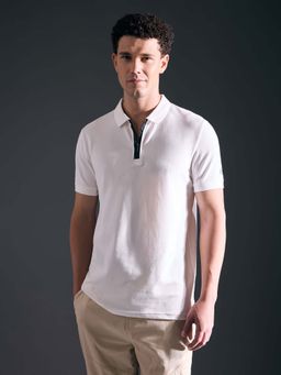 Pepe Jeans - Men's Ecru Short Sleeved Zipper Stretch Polo T-shirt