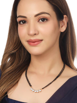 NVR - Women Ethnic Gold Plated Beaded Mangalsutra with Ad Stone