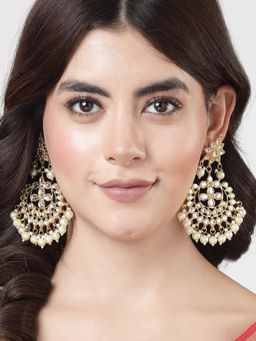 NVR - Womens Gold Plated Kundan Earrings Pearl Brass Drops & Danglers