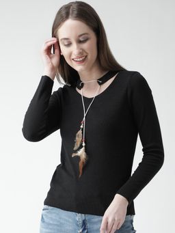 KASSUALLY - Black Choker Neck Terry Top