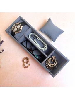 La Trove - Grey Luxury Velvet 4 Slot Jewellery Organiser