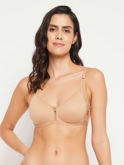 Clovia - Non-Padded Non-Wired Full Coverage T-Shirt Bra In Nude Colour - Cotton Rich